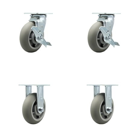 Service Caster 6 Inch Thermoplastic Rubber Caster Set with Ball Bearings 2 Brakes 2 Rigid SCC SCC-30CS620-TPRBD-TLB-2-R620-2